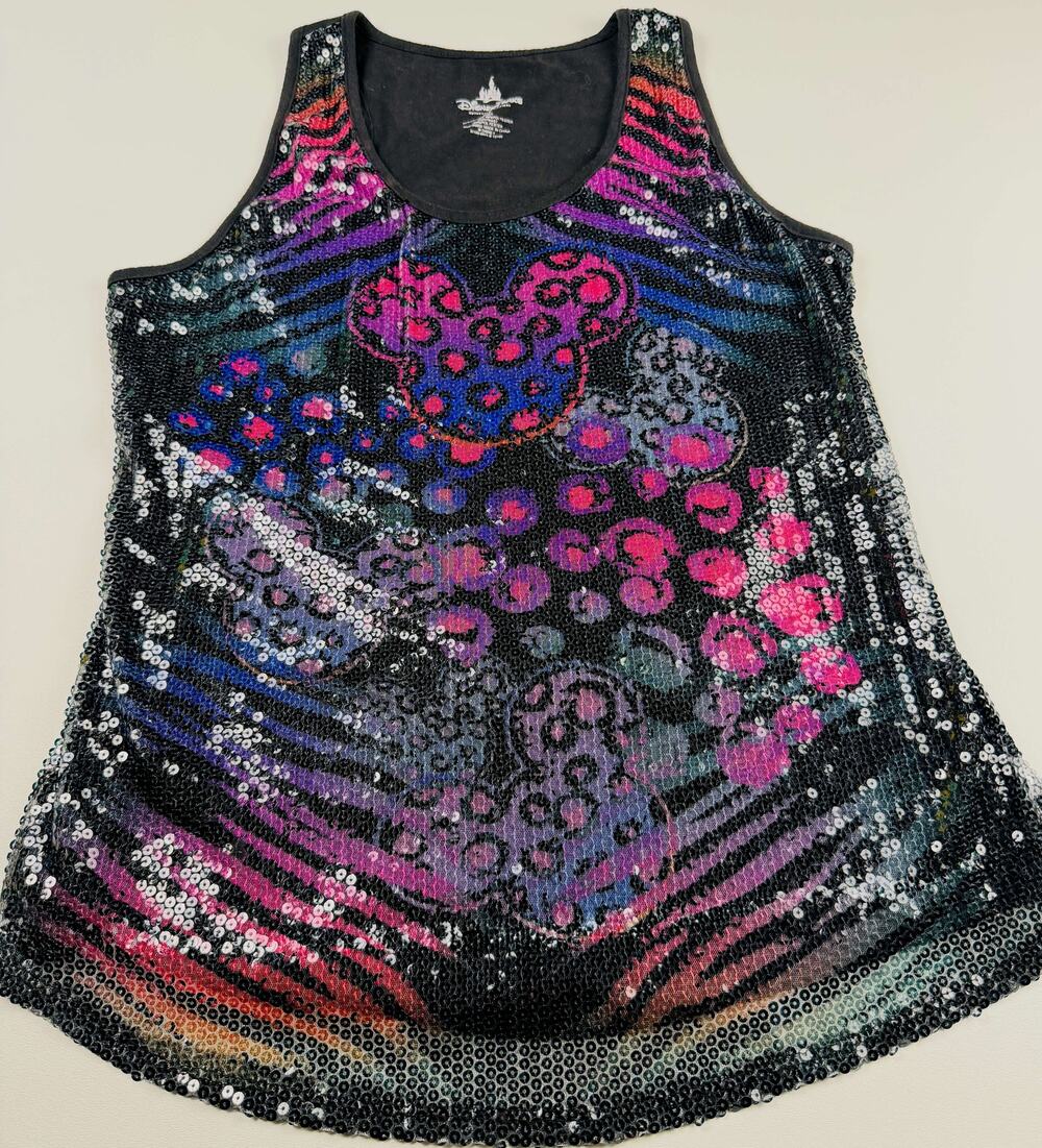 Disney Parks Minnie Mouse Sequin Tank Top XL Animal Print Multicolor Sparkle